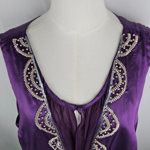 NEW Iman Top 1X Purple Cami Sheer With Attached Cardigan Embellished Sequin - Picture 5 of 14